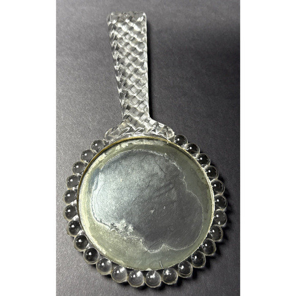Antique Pressed Glass Hand Mirror Bubble Clear Abstract Magnifying Vanity - Picture 7 of 12